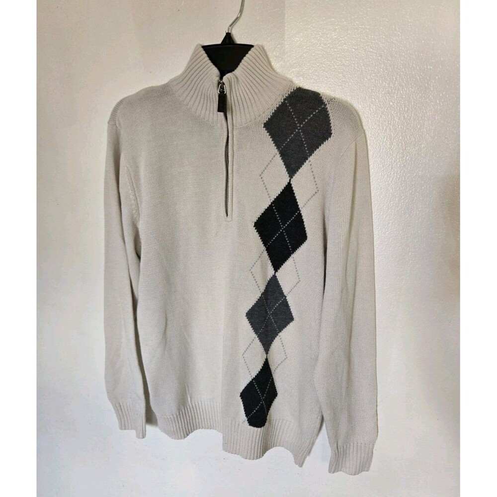 Vintage Oscar De La Renta Ivory 100% Cotton 1/4 Zip Pull Over Sweater Size Small